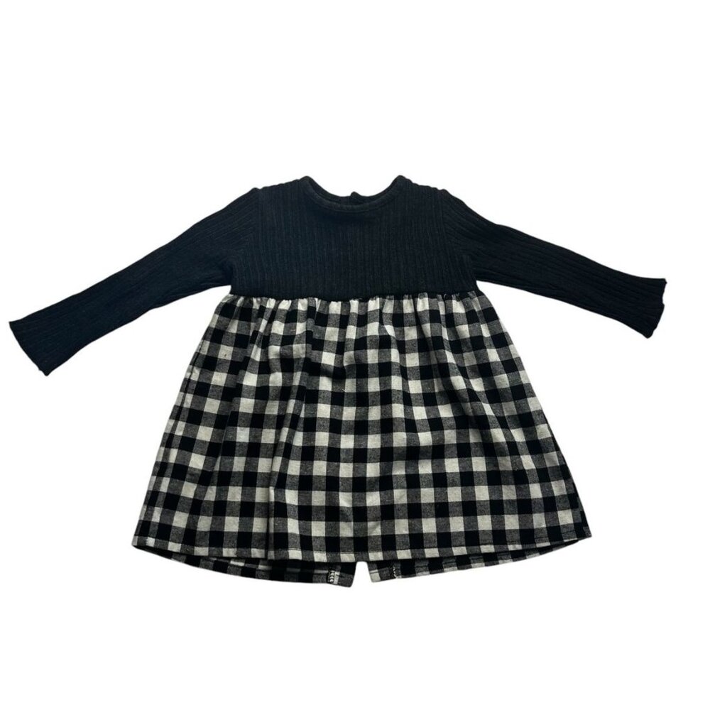 Petit Indi Baby Girls Black and White Gingham Dress 12 Months